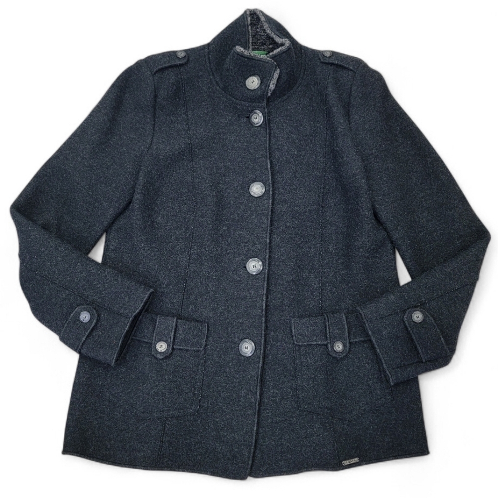 Geiger Austria Grey Boiled Wool Jacket Mock Neck Button Coat Women’s EU 40 US M - Picture 3 of 17